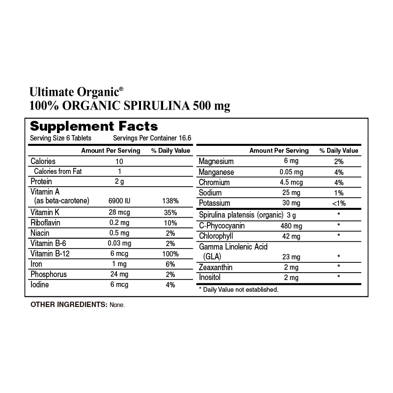 100% Organic Spirulina 500mg