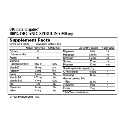 100% Organic Spirulina 500mg