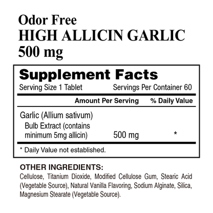 High Allicin Garlic 500 mg Odor Free