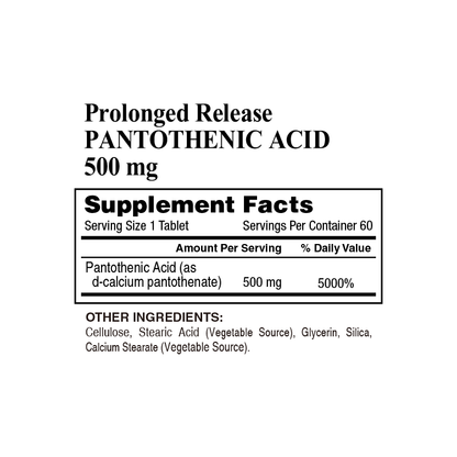 Prolonged Release Pantothenic Acid 500 mg