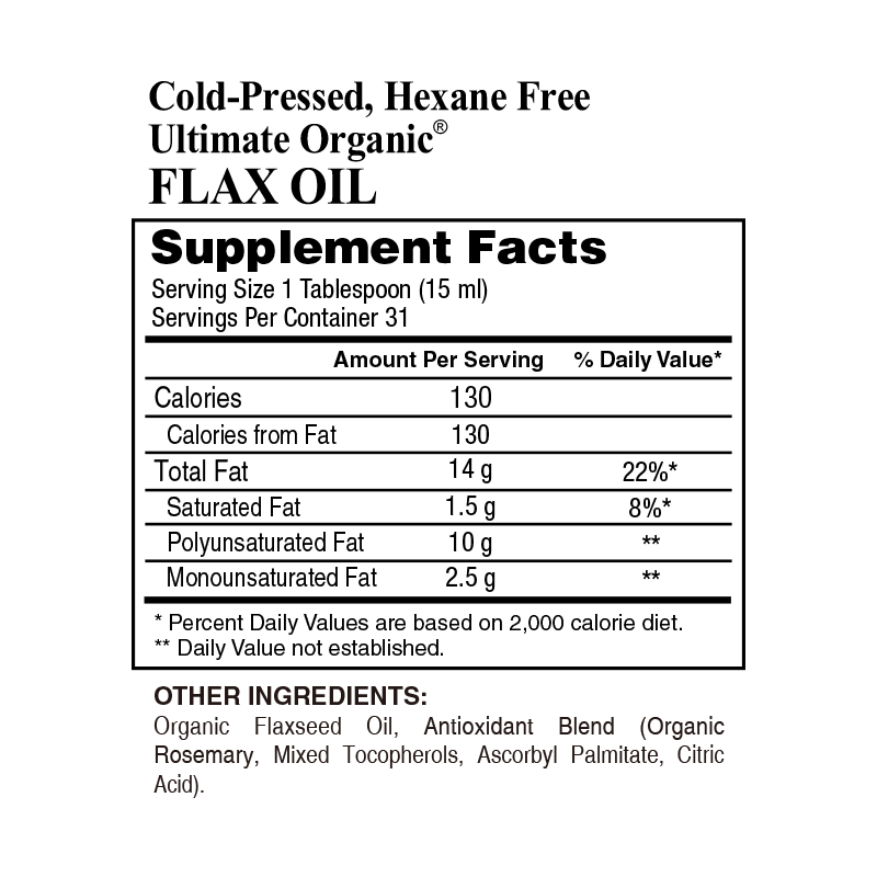 100% Organic Cold Pressed Hexane Free Flax Oil