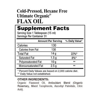 100% Organic Cold Pressed Hexane Free Flax Oil