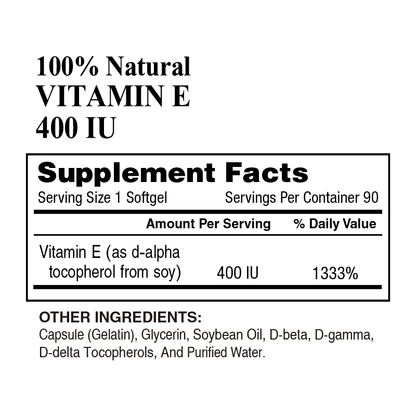 100% Natural Vitamin E 400 IU Plus Mixed Tocopherols