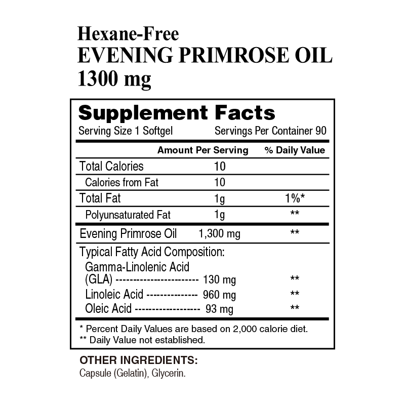 Evening Primrose Oil 1,300 mg Cold Pressed and Hexane Free