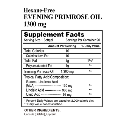 Evening Primrose Oil 1,300 mg Cold Pressed and Hexane Free