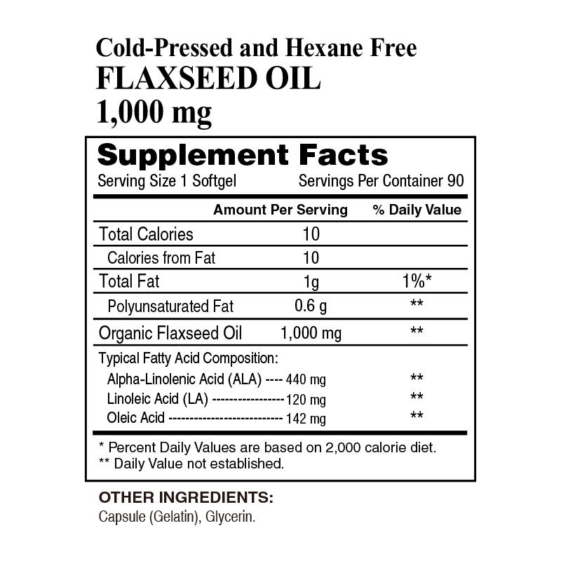 Cold Pressed Hexane Free Flax Seed Oil 1,000mg