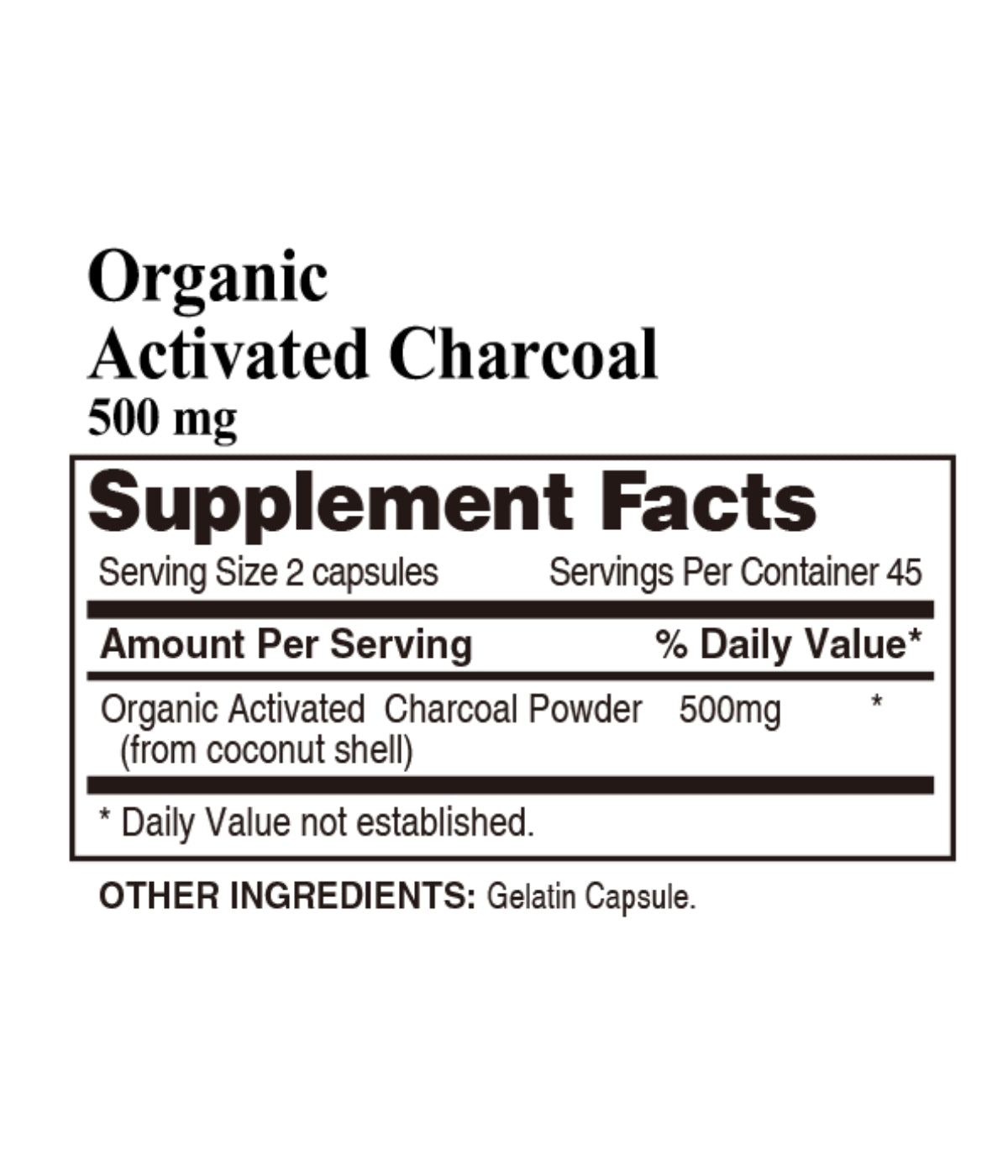 Organic Activated Charcoal 500mg